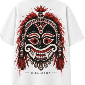 Back print of the JHUMELO Hilljatra oversized t-shirt