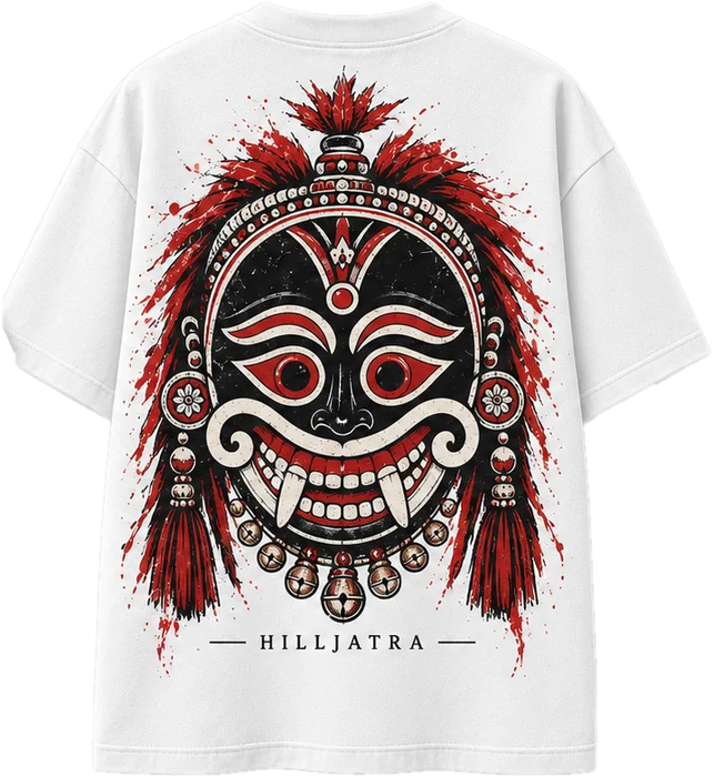 Back print of the JHUMELO Hilljatra oversized t-shirt