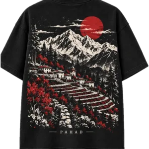 Back print of the JHUMELO Pahad oversized t-shirt